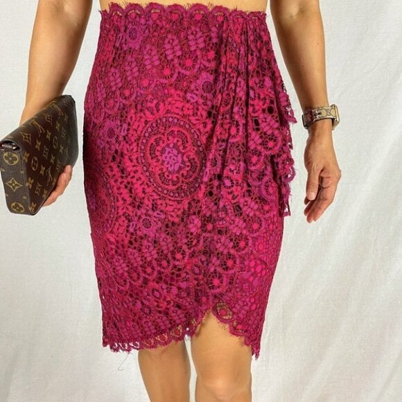 Marchesa Notte Deep Red Lace Sheer Dress $795 - Picture 4 of 12